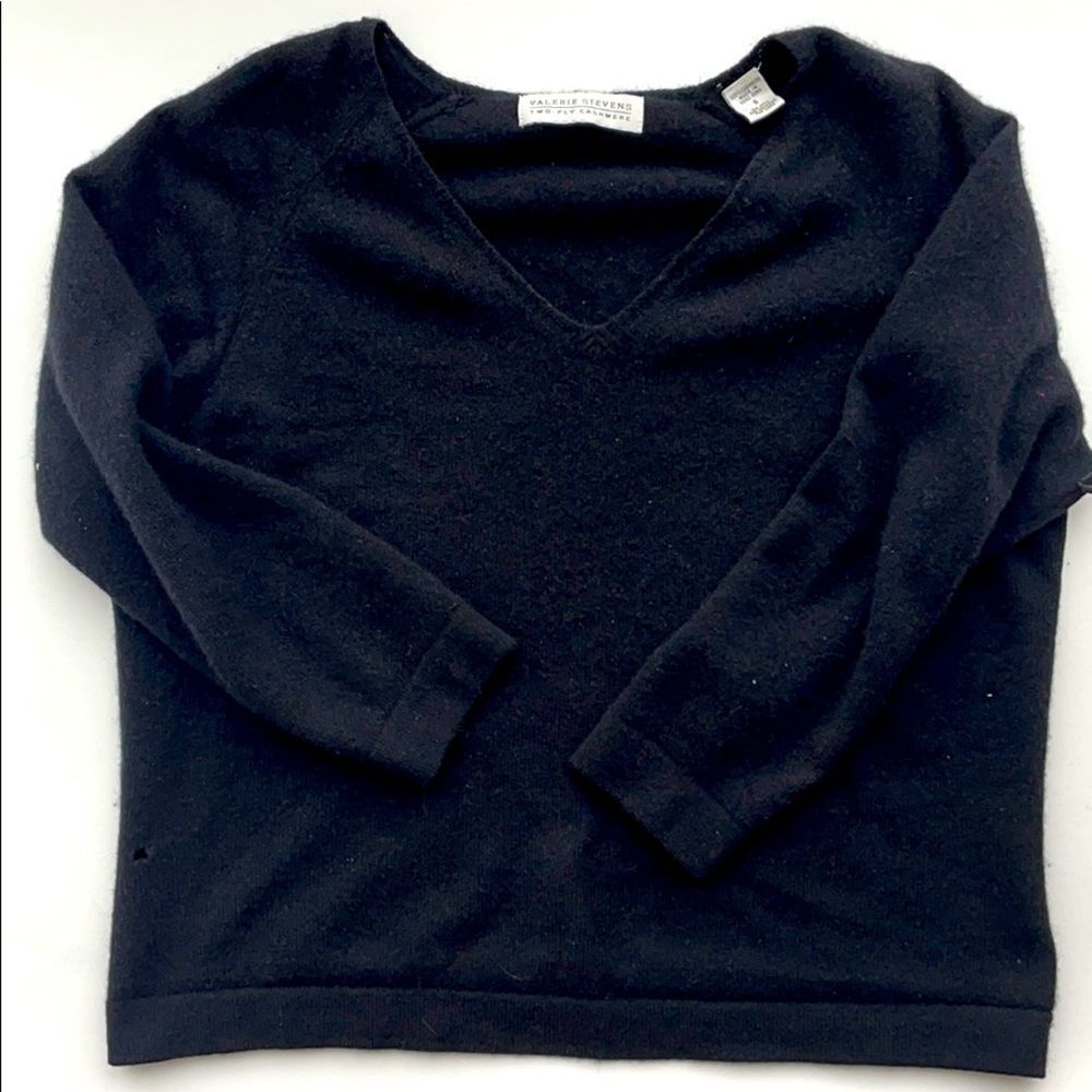 Valerie Stevens Black Two-Ply Cashmere V-Neck Sweater Size S